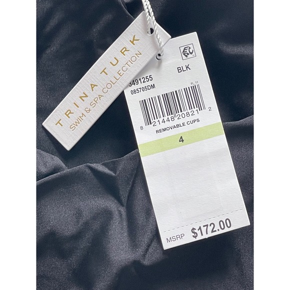 Trina Turk‎ Monaco Wrap Front Plunge One-Piece Swimsuit Black Women's Size 4 - Picture 4 of 5